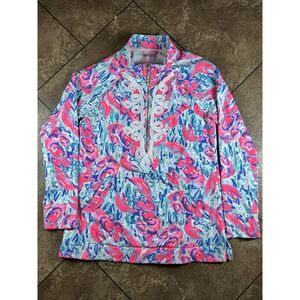 Lilly Pulitzer Skipper Tunic Popover Cosmic Coral Cracked Up UPF 50 Small